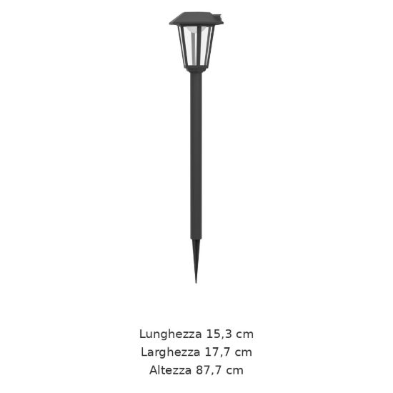 Eglo prietta lampioncino solare da giardino led 6,5w 2700k 87,7cm ip44 classico nero con sensore