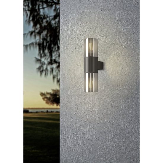 Eglo cropani applique da esterno 2 luci 12cm ip54 moderna cilindrica biemissione nera opaca