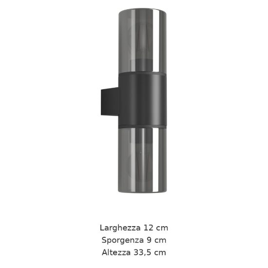 Eglo cropani applique da esterno 2 luci 12cm ip54 moderna cilindrica biemissione nera opaca