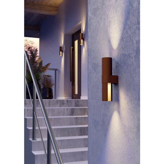 Eglo montelauro applique da esterno led 7w cct 3000k 6500k 8cm ip65 moderna marrone ruggine