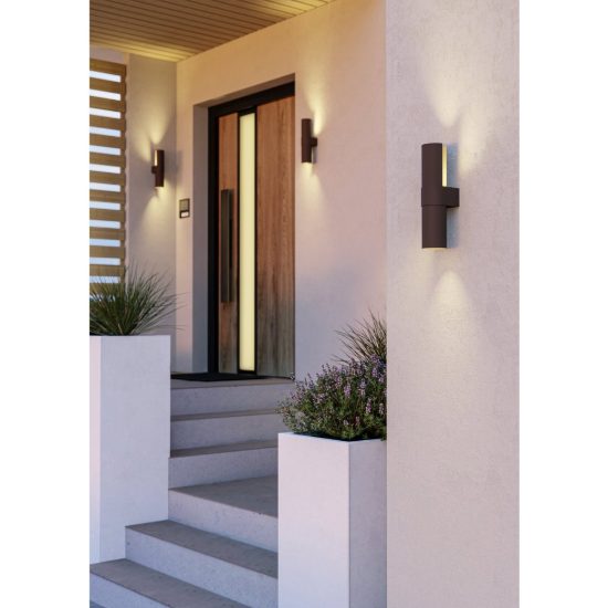 Eglo montelauro applique da esterno led 7w cct 3000k 6500k 8cm ip65 moderna marrone ruggine