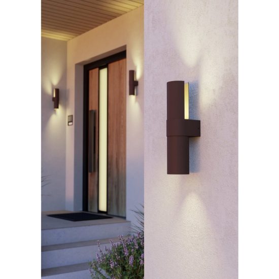 Eglo montelauro applique da esterno led 7w cct 3000k 6500k 8cm ip65 moderna marrone ruggine