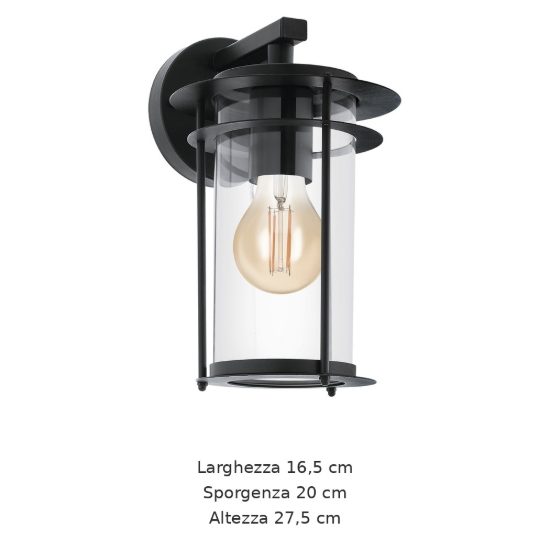Eglo valdeo applique da esterno 16,5cm ip44 classica a lanterna nera