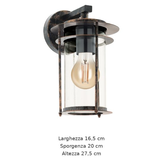 Eglo valdeo applique da esterno 16,5cm ip44 classica a lanterna rame invecchiato