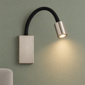 Eglo tazzoli applique per comodino led 3,8w 3000k 30cm con usb e braccio flessibile nichel e nera