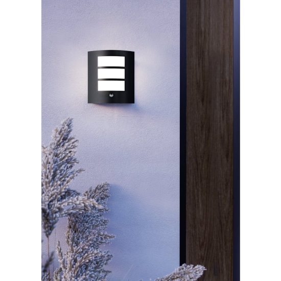 Eglo city applique da esterno 23,5cm ip44 moderna rettangolare a tre fasce nera con sensore di movimento