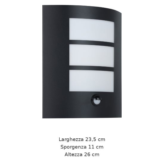 Eglo city applique da esterno 23,5cm ip44 moderna rettangolare a tre fasce nera con sensore di movimento