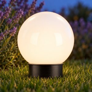 Eglo puglia lampada solare da giardino a sfera led 0,1w 3000k 15cm ip44 con picchetto moderna nera e bianca