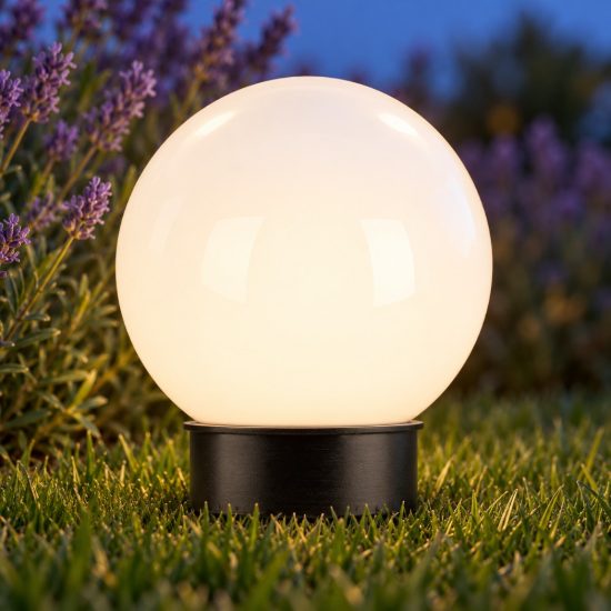 Eglo puglia lampada solare da giardino a sfera led 0,1w 3000k 15cm ip44 con picchetto moderna nera e bianca