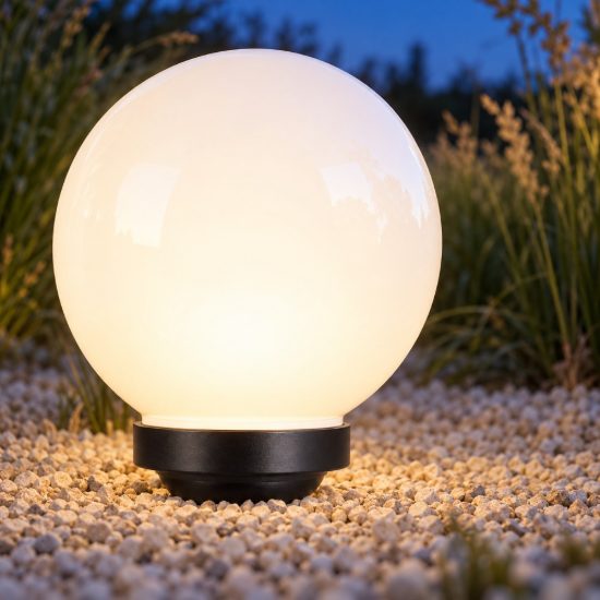 Eglo puglia lampada solare da giardino a sfera led 0,2w 3000k 20cm ip44 con picchetto moderna nera e bianca