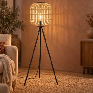 Eglo bordesley piantana per camera da letto moderna cilindro nera legno