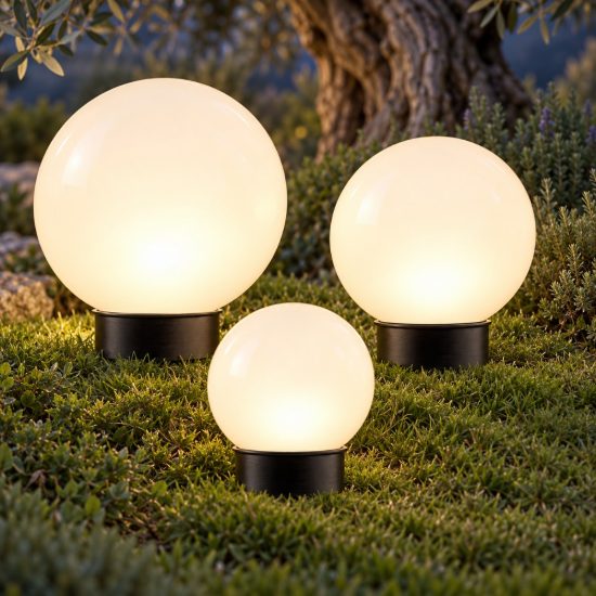 Eglo puglia set 3 lampade solari da giardino a sfera led ip44 con picchetto 15cm 20cm 25cm moderne nere e bianche