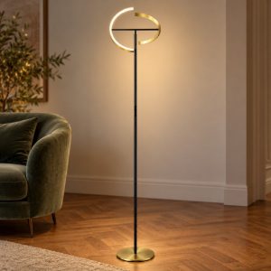 Eglo castelpoto piantana led 17,6w 3000k 180cm dimmerabile per soggiorno moderna ottone e nera