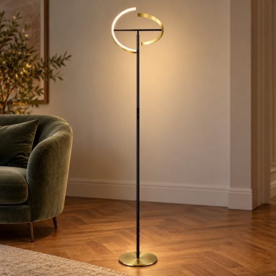 Eglo castelpoto piantana led 17,6w 3000k 180cm dimmerabile per soggiorno moderna ottone e nera