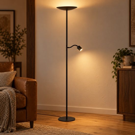 Eglo conivarino piantana led 30,5w 2700k 170cm dimmerabile per soggiorno moderna nera