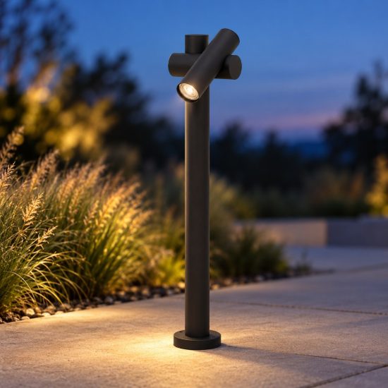 Eglo fossignano lampioncino da giardino con faretto led 4,5w 3000k 70cm ip44 moderno nero