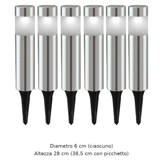 Eglo rosalba 1 set 6 lampade solari da giardino led 6x0,1w 28cm ip44 moderne acciaio inox