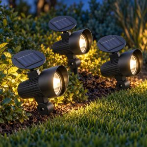 Eglo gionata 1 set 3 faretti solari da giardino led 3x0,2w 22cm ip44 con picchetto moderni neri