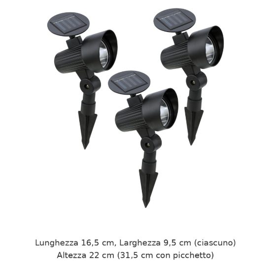 Eglo gionata 1 set 3 faretti solari da giardino led 3x0,2w 22cm ip44 con picchetto moderni neri
