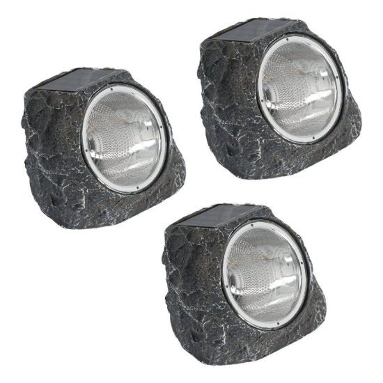 Eglo stazzone set 3 lampade solari da giardino a sasso led 3x0,2w 13,5cm ip44 moderne grigie