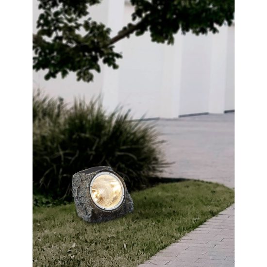 Eglo stazzone set 3 lampade solari da giardino a sasso led 3x0,2w 13,5cm ip44 moderne grigie