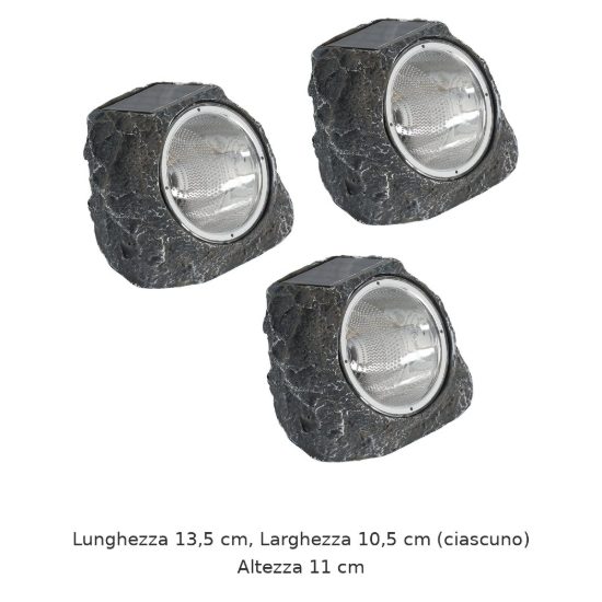 Eglo stazzone set 3 lampade solari da giardino a sasso led 3x0,2w 13,5cm ip44 moderne grigie