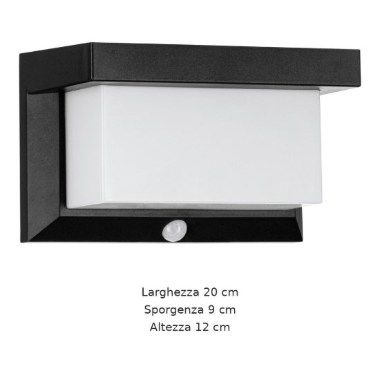 Eglo utrera applique solare da esterno led 3,2w 20cm ip44 moderna nera con sensore di movimento