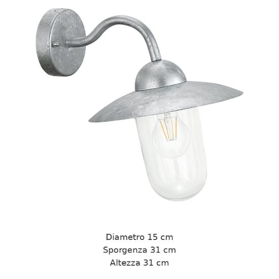 Eglo milton applique da esterno 15cm ip44 industriale conica zincata