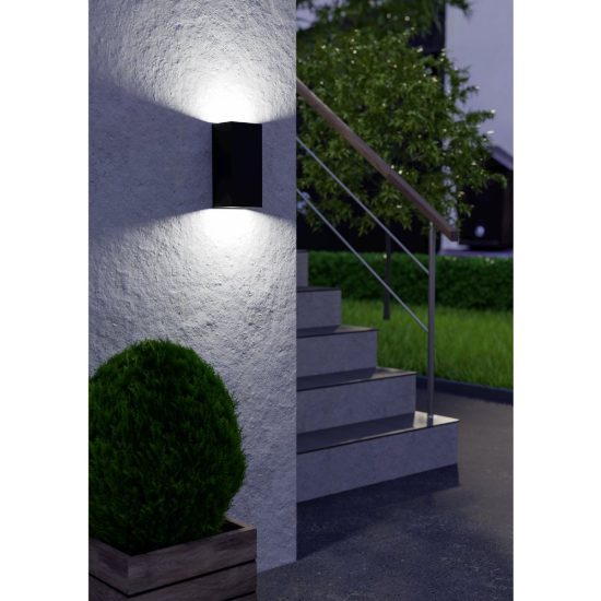 Eglo eremitana applique da esterno 2 luci gu10 led 5,6w 3000k 11cm ip55 moderna biemissione nera
