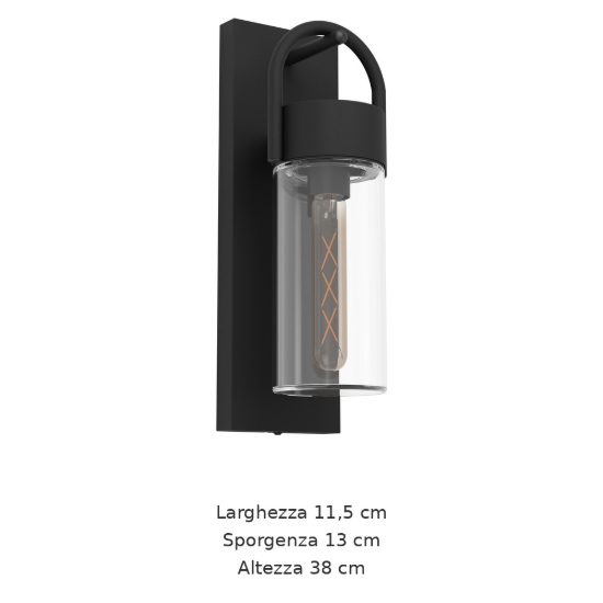 Eglo carraro applique da esterno 11,5cm ip44 moderna cilindrica nera