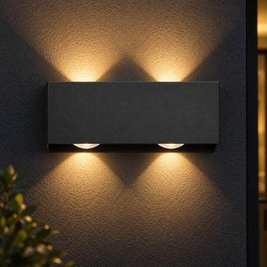 Eglo lesmo applique da esterno led 11,2w 3000k 24cm ip44 moderna rettangolare biemissione nera