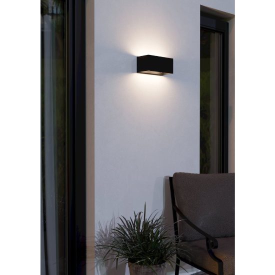 Eglo lesmo applique da esterno led 11,2w 3000k 24cm ip44 moderna rettangolare biemissione nera