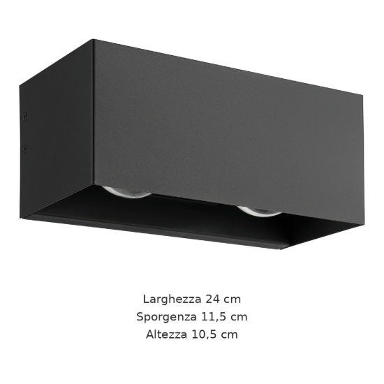 Eglo lesmo applique da esterno led 11,2w 3000k 24cm ip44 moderna rettangolare biemissione nera