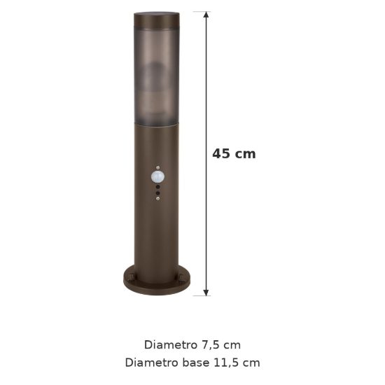 Eglo helsinki lampioncino da giardino 45cm ip44 moderno marrone ruggine con sensore di movimento