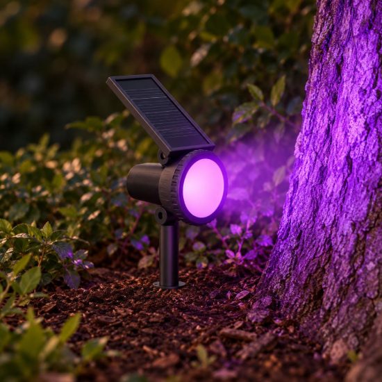 Eglo sambuco faretto solare da giardino led 3w rgb 3000k 37,5cm ip44 con telecomando moderno nero