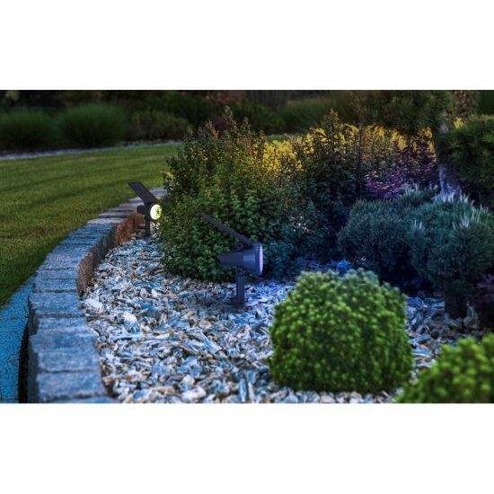 Eglo sambuco faretto solare da giardino led 3w rgb 3000k 37,5cm ip44 con telecomando moderno nero