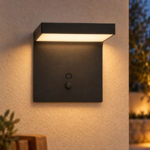 Eglo spiante applique solare da esterno led 6,5w 4000k 14cm ip44 moderna nera con sensore