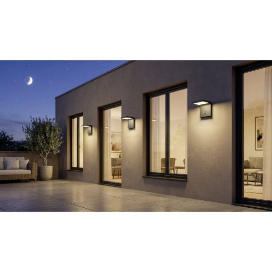 Eglo spiante applique solare da esterno led 6,5w 4000k 14cm ip44 moderna nera con sensore