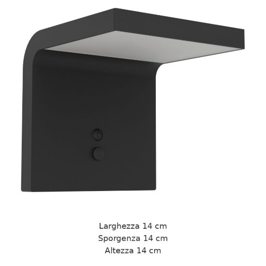 Eglo spiante applique solare da esterno led 6,5w 4000k 14cm ip44 moderna nera con sensore