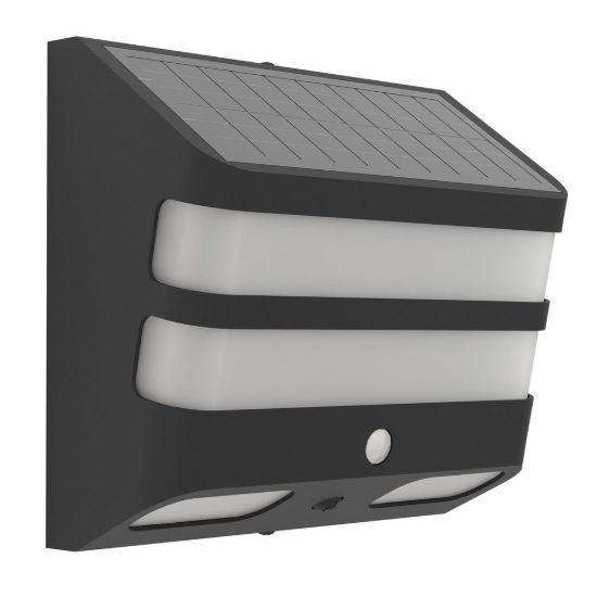 Eglo stiappa applique solare da esterno led 6,5w 4000k 12cm ip44 moderna nera con sensore