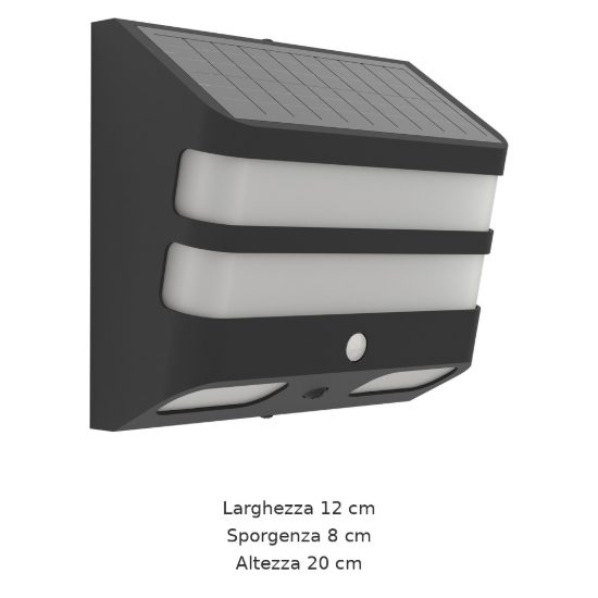 Eglo stiappa applique solare da esterno led 6,5w 4000k 12cm ip44 moderna nera con sensore