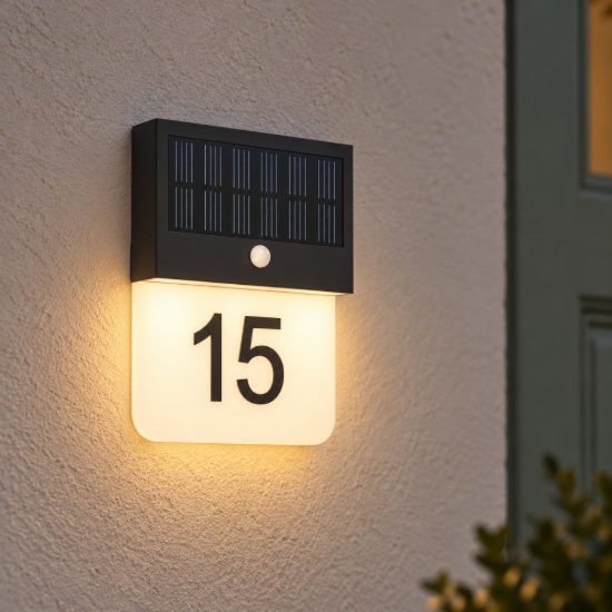 Eglo conettimara applique solare per numero civico led 6w 3000k 20cm ip44 moderna nera con sensore