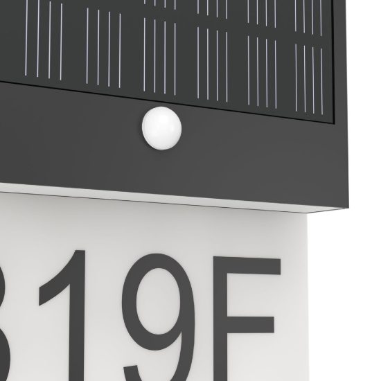 Eglo conettimara applique solare per numero civico led 6w 3000k 20cm ip44 moderna nera con sensore