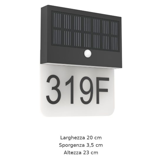 Eglo conettimara applique solare per numero civico led 6w 3000k 20cm ip44 moderna nera con sensore