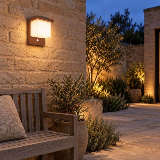 Eglo frigento applique solare da esterno led 7w 3000k 14cm ip44 moderna marrone ruggine con sensore