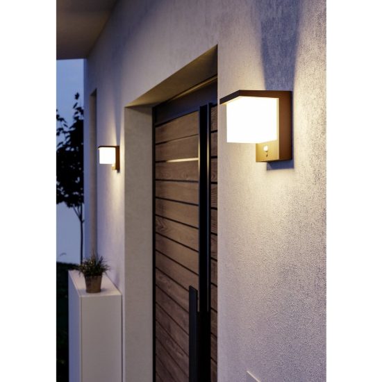 Eglo frigento applique solare da esterno led 7w 3000k 14cm ip44 moderna marrone ruggine con sensore