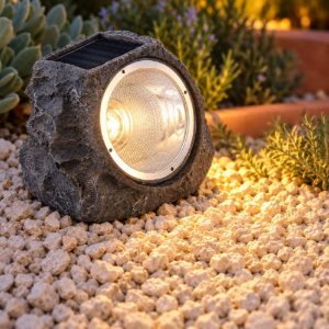 Eglo stazzone lampada solare da giardino a sasso led 0,4w 13,5cm ip44 moderna grigia