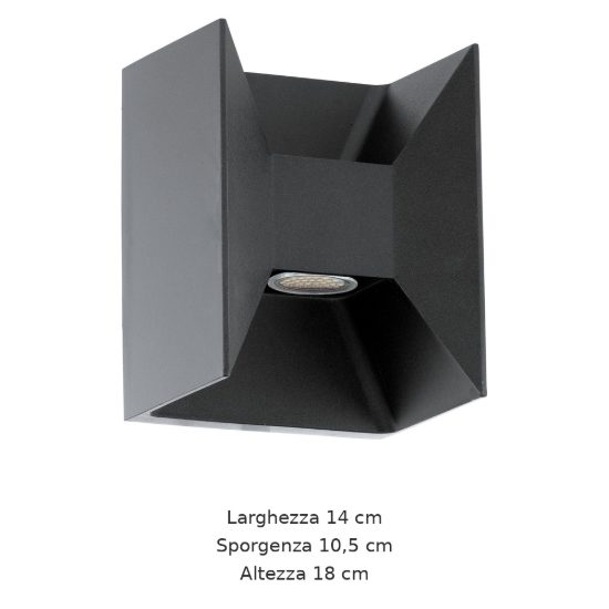 Eglo morino applique da esterno led 5w 3000k 14cm ip44 moderna rettangolare biemissione antracite