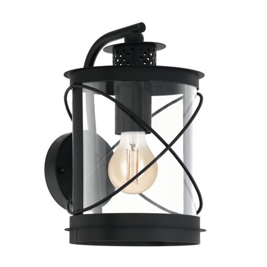 Eglo hilburn applique da esterno 20cm ip44 classica a lanterna nera