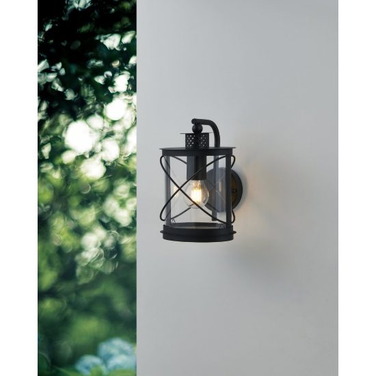 Eglo hilburn applique da esterno 20cm ip44 classica a lanterna nera
